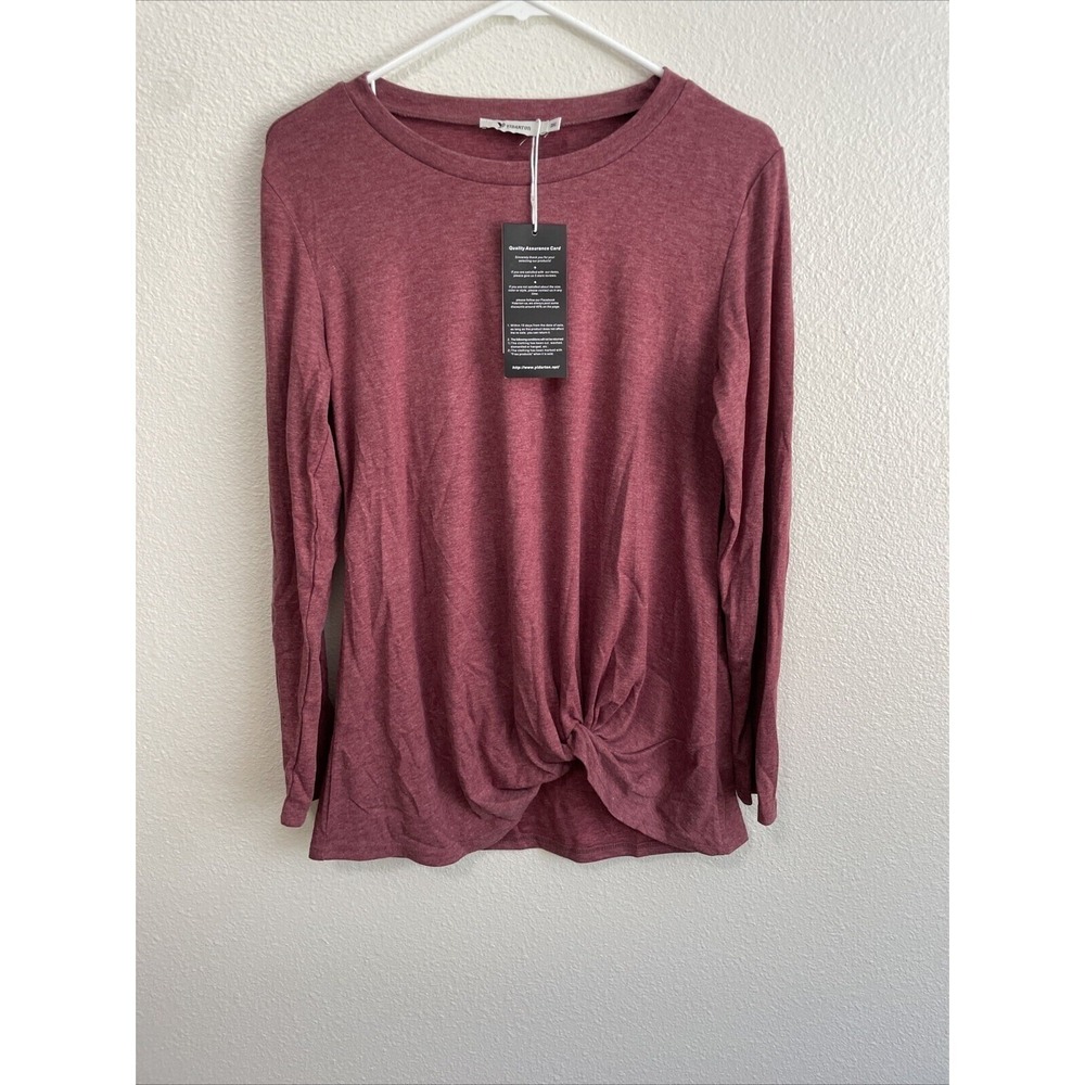 Yidarton Womens Medium Twist Front Top Long Sleeve Casual‎ Tee Shirt Burgundy